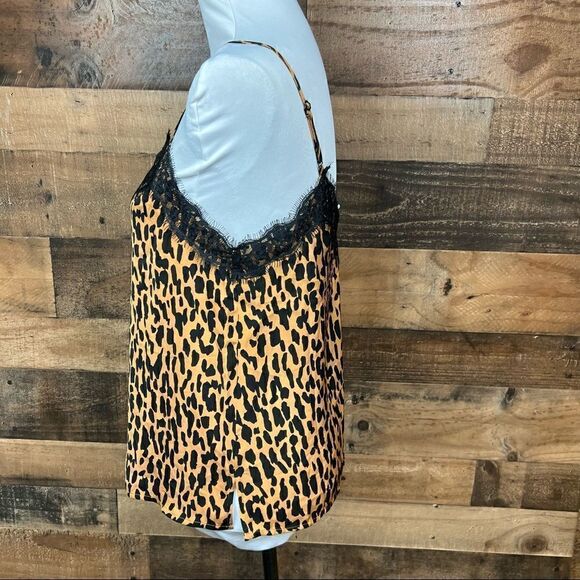 bp Camisole Top Leopard Print Brown Black Lace Fringe Spaghetti Straps XS - Picture 10 of 12